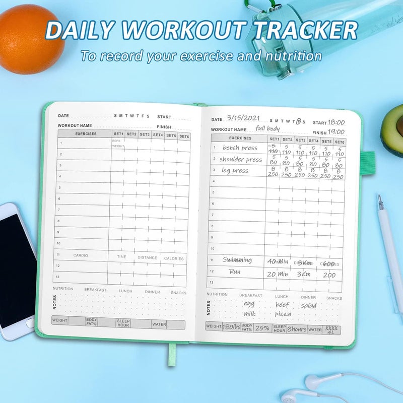 EPEWIZD Fitness Journal Hardcover 6- Month Workout Planner Undated Workout Log Book Home Gym Accessories for Women and Man(Green) - Image 4